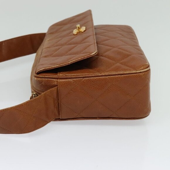 CHANEL Matelasse Chain Shoulder Bag Grained Calf Skin Brown Gold CC Auth PP534 - Picture 4 of 16